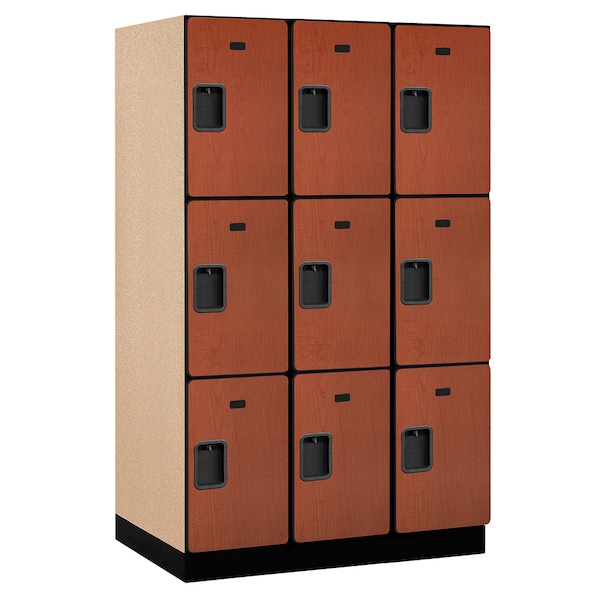 Wardrobe Locker, 45" W, 24" D, 76" H, (3) Wide, (9) Openings, Cherry